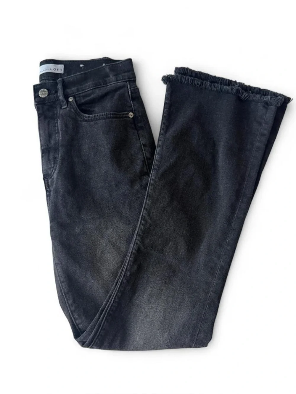 LOFT dark gray kick cropped flare jeans